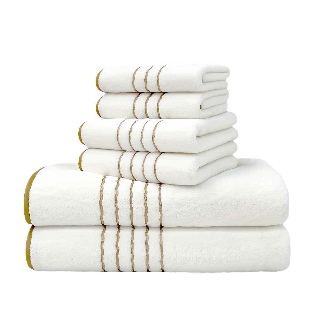 TEMU 6pcs Towel Set By Midensi - Quick Dry, Bath & Hand Towels With Striped Design For Home, Hotel, And Spa Use