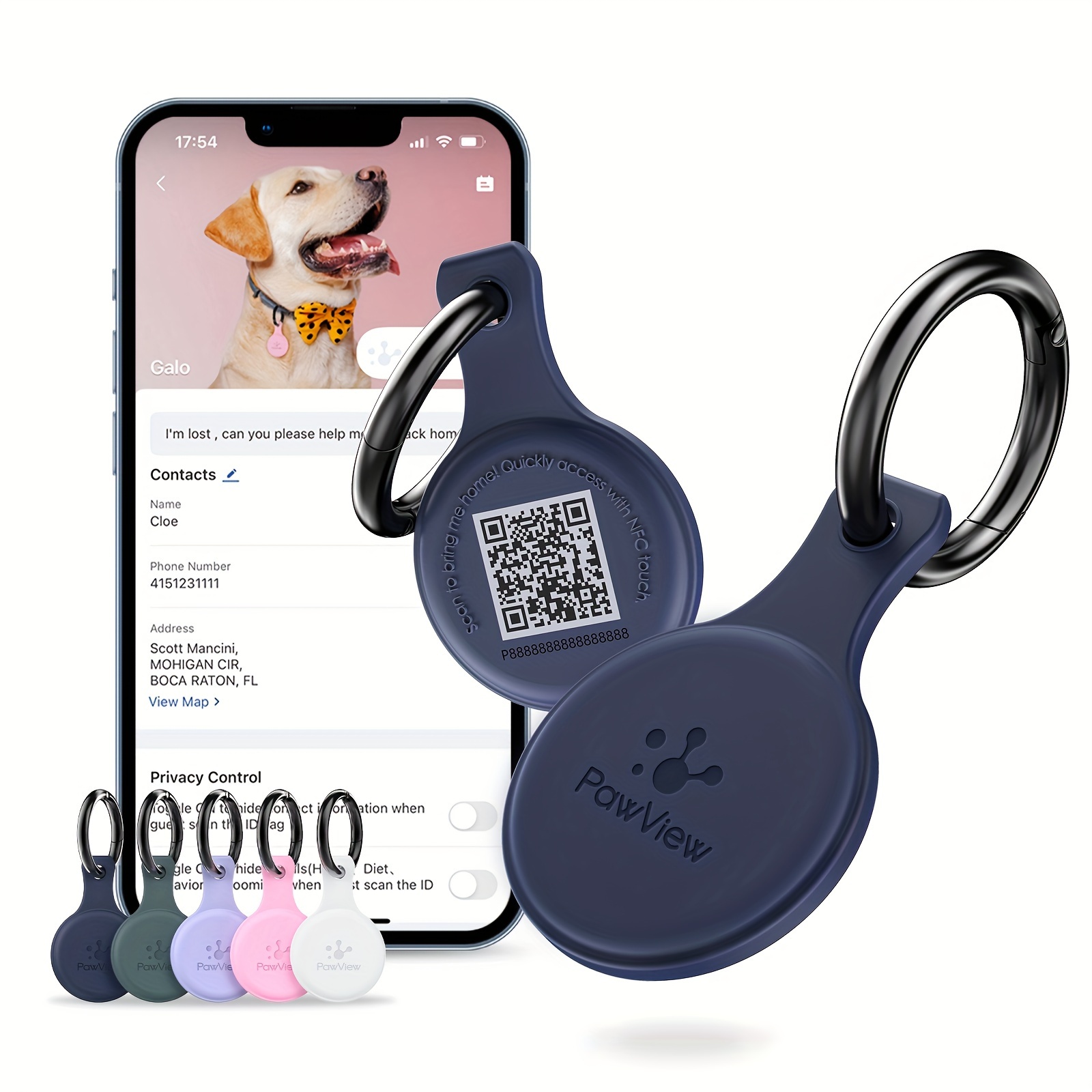 NFC Pet ID Tag Silicone Silent Dog Tag Cat Name Tag Personalized Customized Dog Tag Modifiable Profile Instant Pet Location Alert Email Anti Lost Function Non wireless function no power