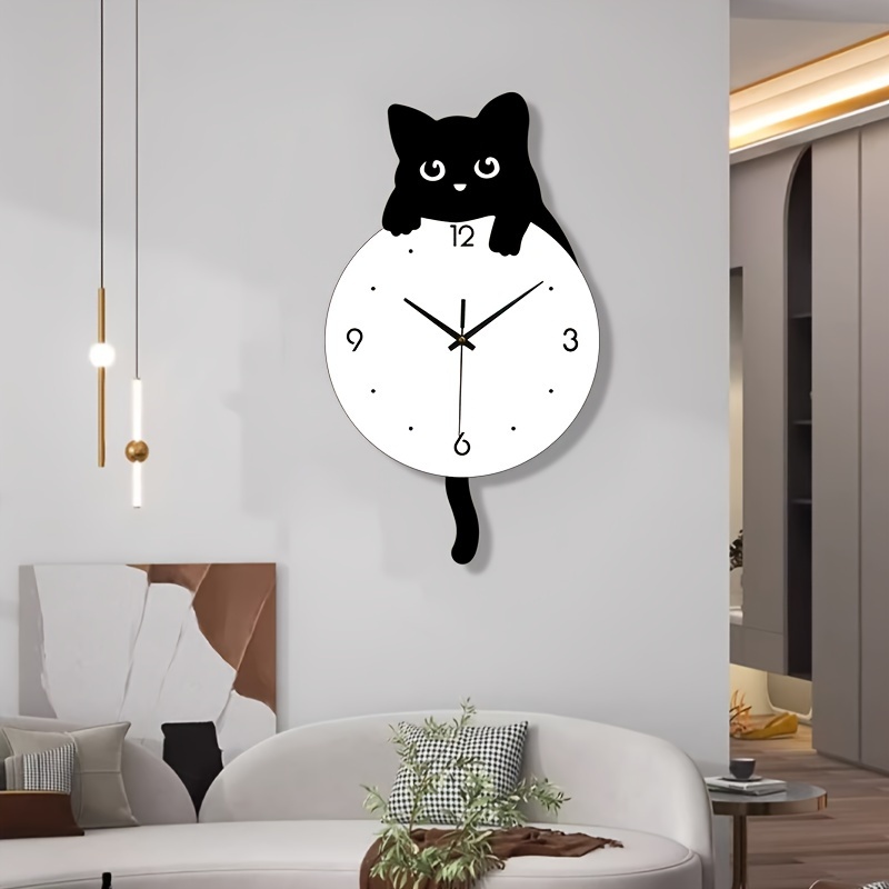 1pc whimsycat acrylic cartoon cat wall clock   irregular shape flat   battery operated 2x aa not included   decor for living room and kitchen details 5