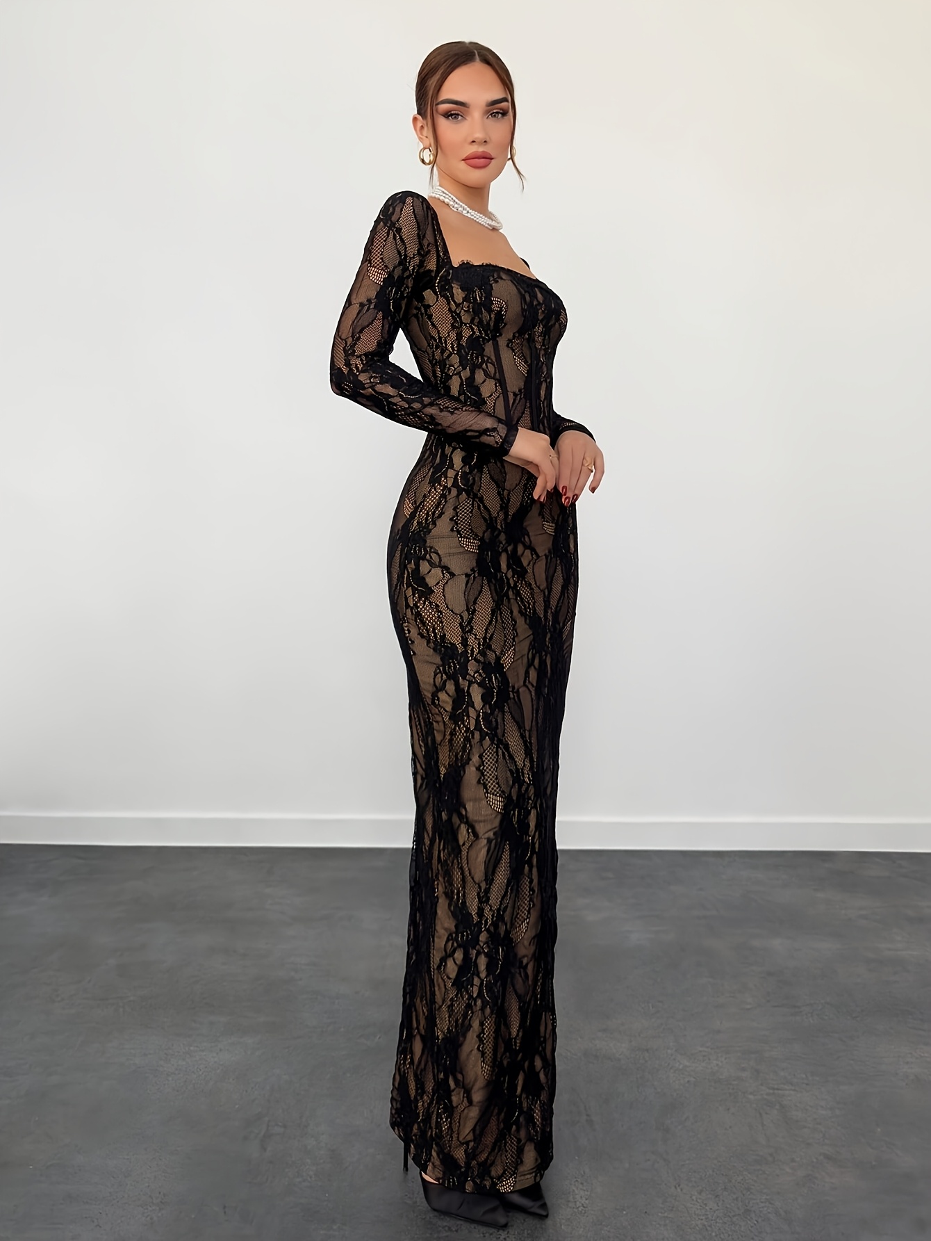 Elegant * Women'S Spring/Summer New Lace Stitching * * Long Sleeve Dress