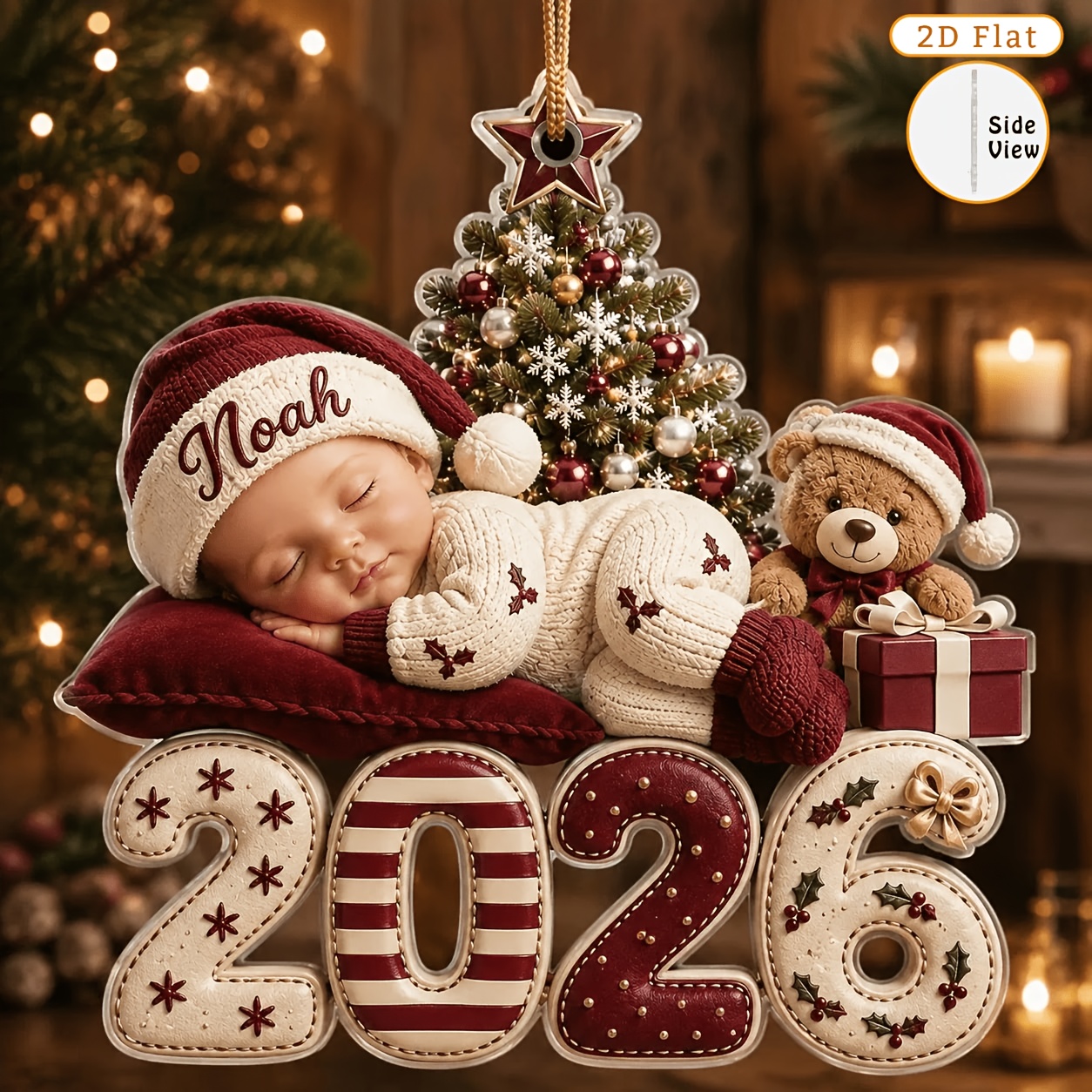 TEMU 2d Flat, Personalized First Christmas Ornament - Name/initials/, Bohemian Suitable For , Nameplate Hanging Decoration With First Year For Tree,