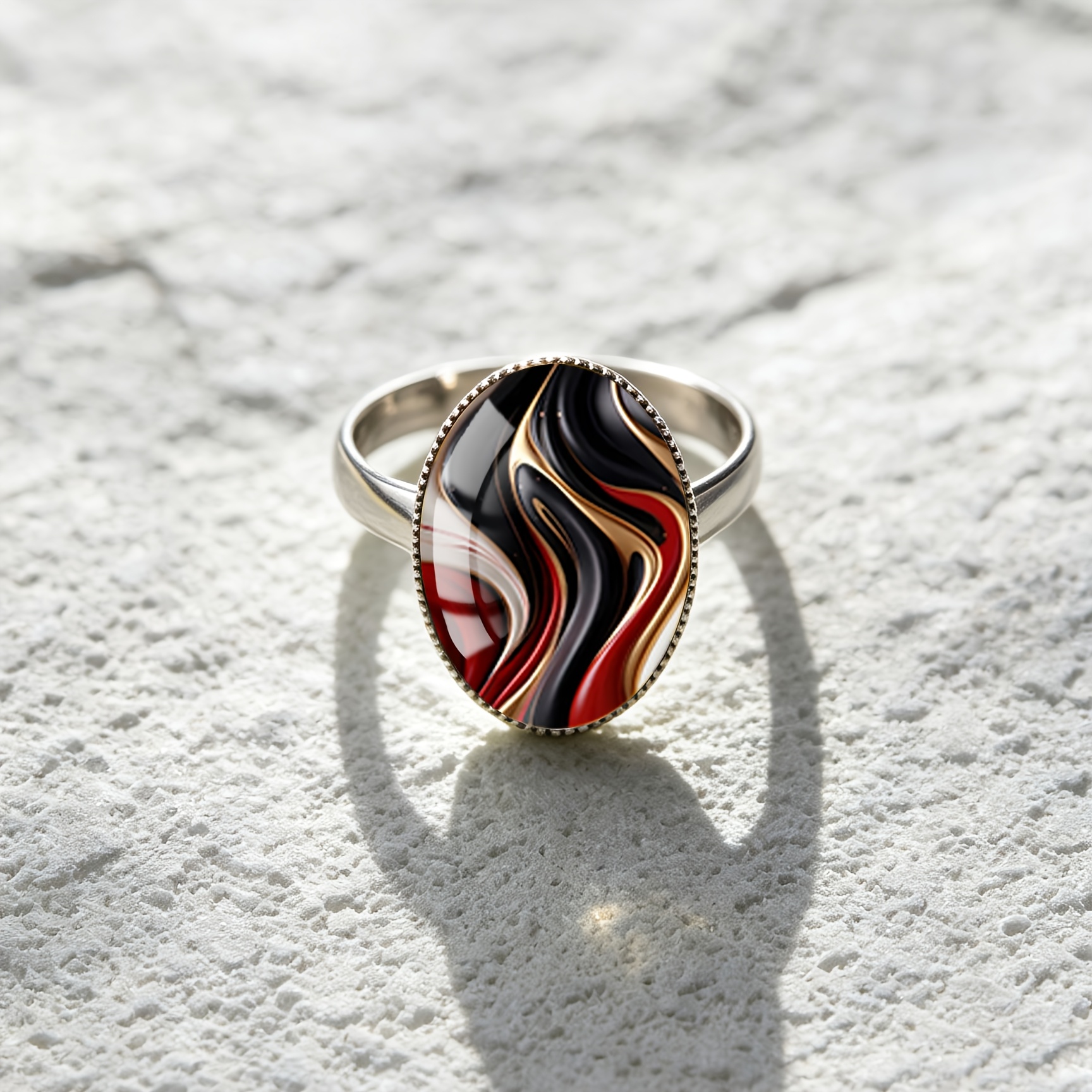 TEMU 1pc Anello ovale in acciaio inossidabile 316 con vetro , motivo astratto , stile lussuoso per gioielli da donna, accessori per , per festival