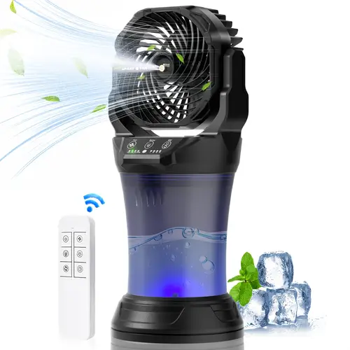 portable misting fan 30000mah camping fan battery powered rechargeable spray cooling fan for outside patios camping beach suitable for indoor and outdoor use with light and water tank spray