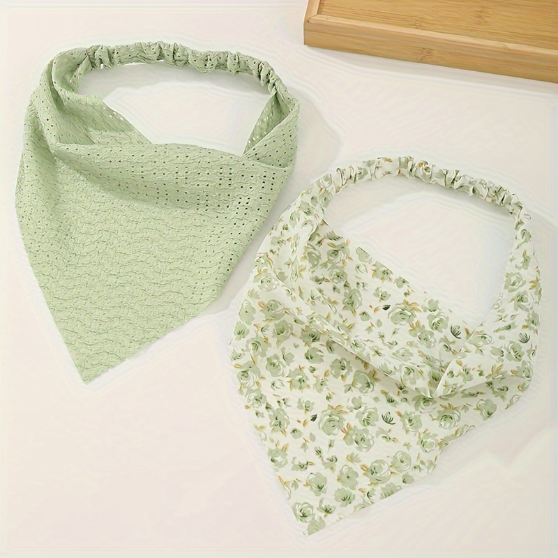 Image of 2-pack Floral Print Triangle Head Wraps - High Elasticity Headbands For Women - Versatile Polyester Hair Bands For Normal Hair Types - Non-woven Fabric Garden Party Hair Accessories