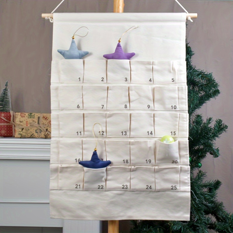 

Classic Fabric Christmas Advent Calendar - 25-pocket Hanging Countdown Organizer For Holiday Decor And Small Item Storage, Over 14 Age Group Compatible, Battery-free Design