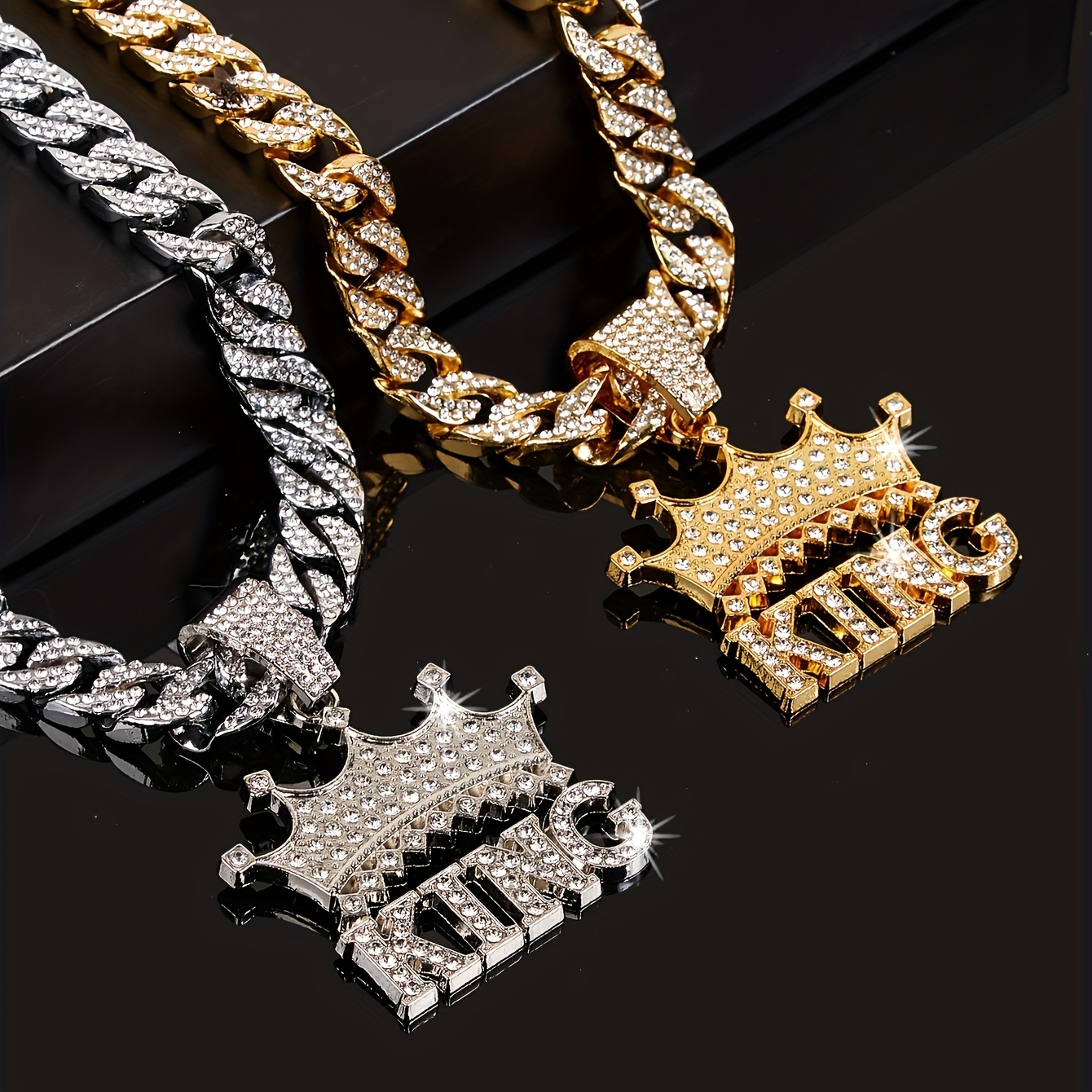

Hip Hop Male Crown King Letter Pendant Brand Personality Inset Zircon Hip Hop Cuban Chain, Gift Box.