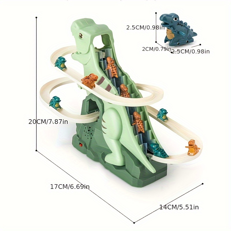 dinosaurs climbing slide light stairs toy with 6pcs dinosaur alloy race cars electric slide track toy car halloween christmas birthday gift for boys and girls details 0