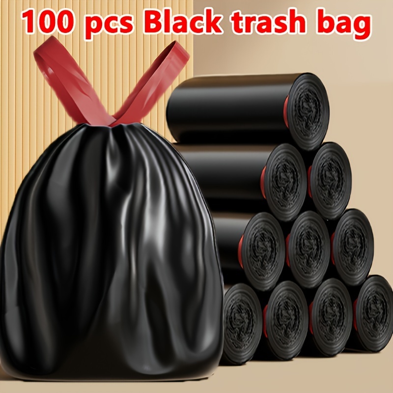 heavy duty black trash bags with drawstrings   count leak proof privacy opaque disposable plastic can liners ideal for yard industrial construction bathroom food waste 10 kg load capacity details 0