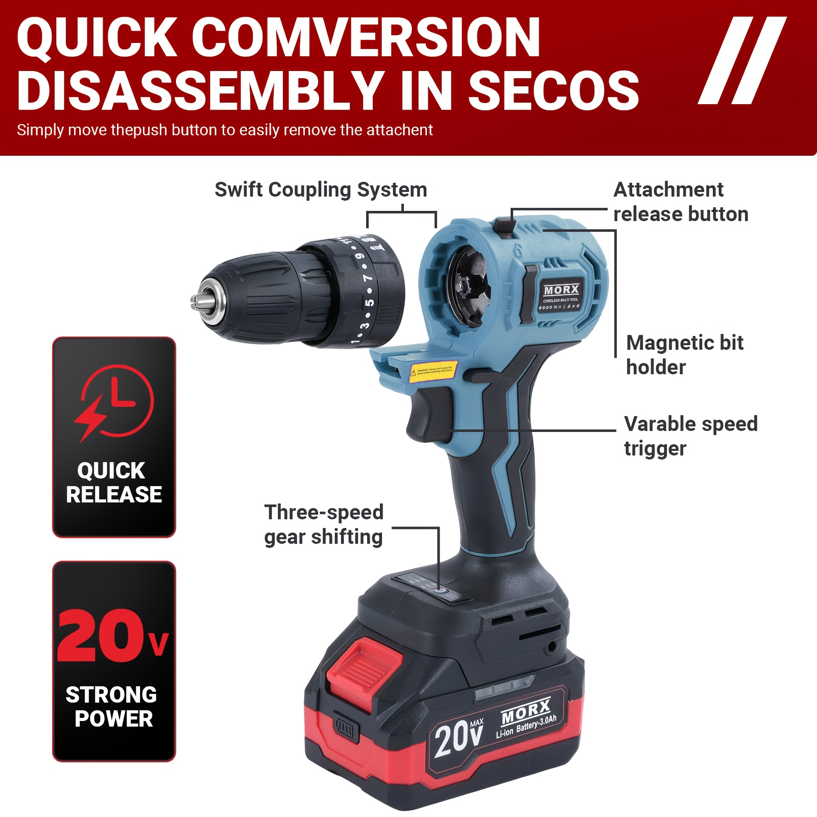    20V Cordless Multi-Tool Combo Kit with 3000mAh Lithium-Ion Battery & Case - Drill, Impact Driver, Reciprocating Saw, Chainsaw, Oscillating Tool, Sander with Accessories | Heavy-Duty Cordless Power Tools, Compatible with Makita Batteries,   System & Stackable Toolbox for DIY &, Construction Work, Home  , Ergonomic Grip,  , Precision Engineering,   Motor,  , Handyman Essentials