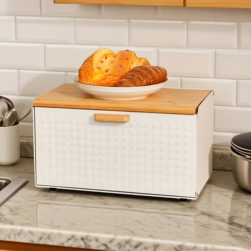 1pc SANDREAM Vintage-Style Metal Flip-Top Storage Box with Diamond-Patterned White Lid - Multifunctional Organizer for Bathroom, Kitchen Countertop & Snacks, Compact Rectangular Design