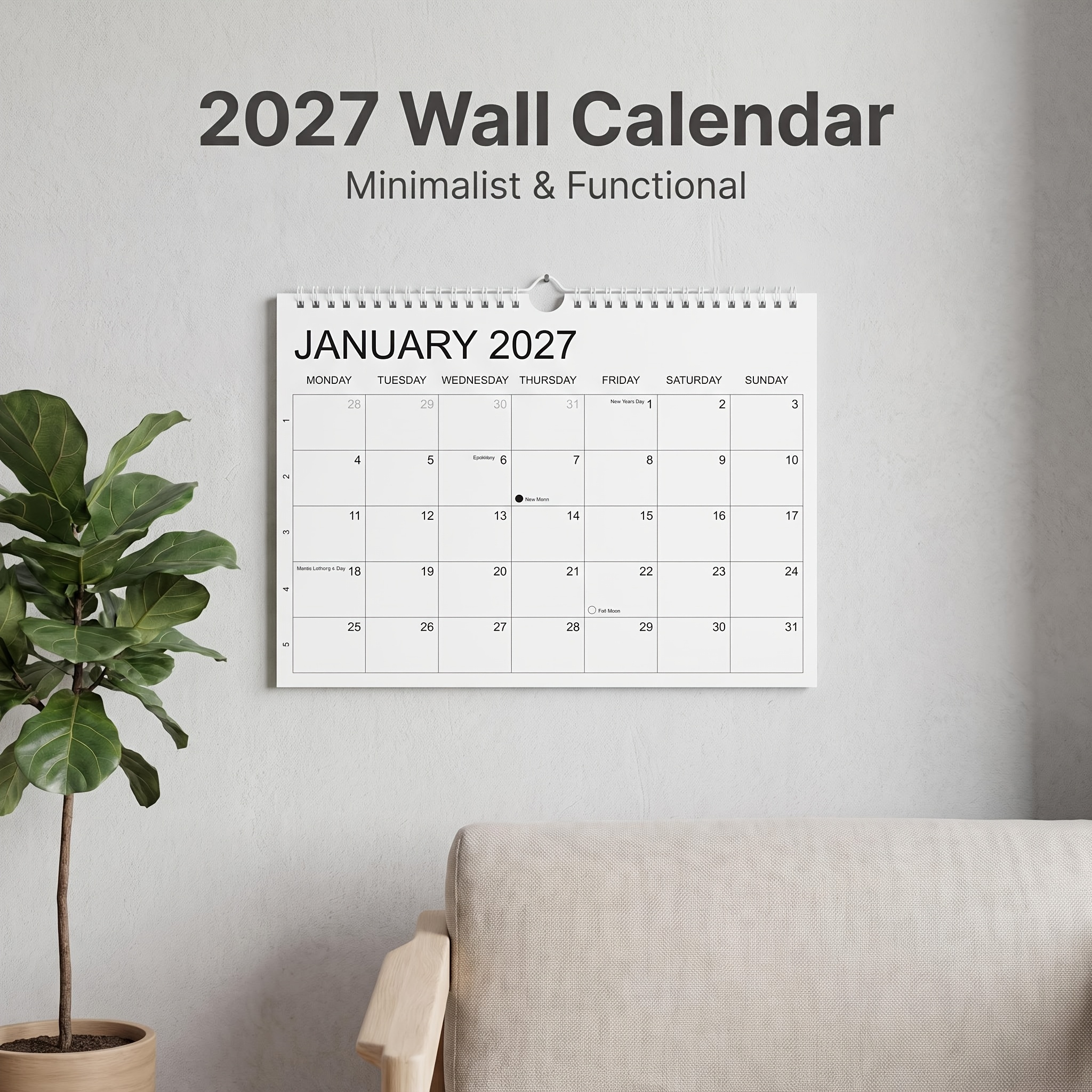 TEMU Calendrier mural mensuel de 18 mois 2027-2028, de 2027 à décembre 2028, 11,8 x 8,27 pouces, calendrier mural mensuel, calendrier de bureau ou à