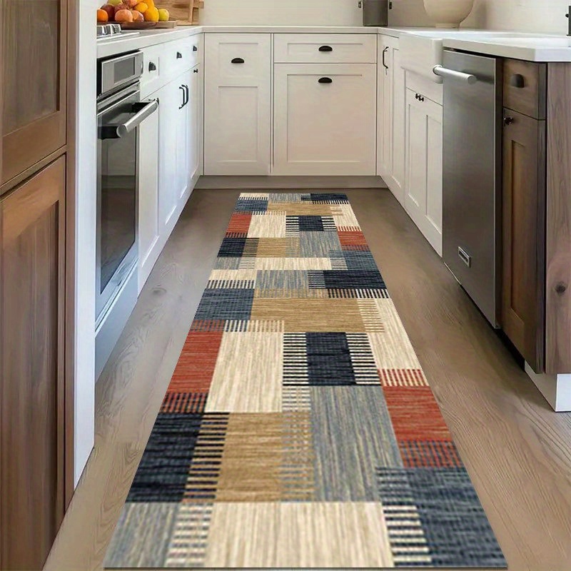 TEMU 1 Bohemian Plaid Long Carpet, Kitchen Rugs, Suitable For Multi Area Decoration In Corridors, Bedrooms, Kitchens, And Bathrooms - Stone Base