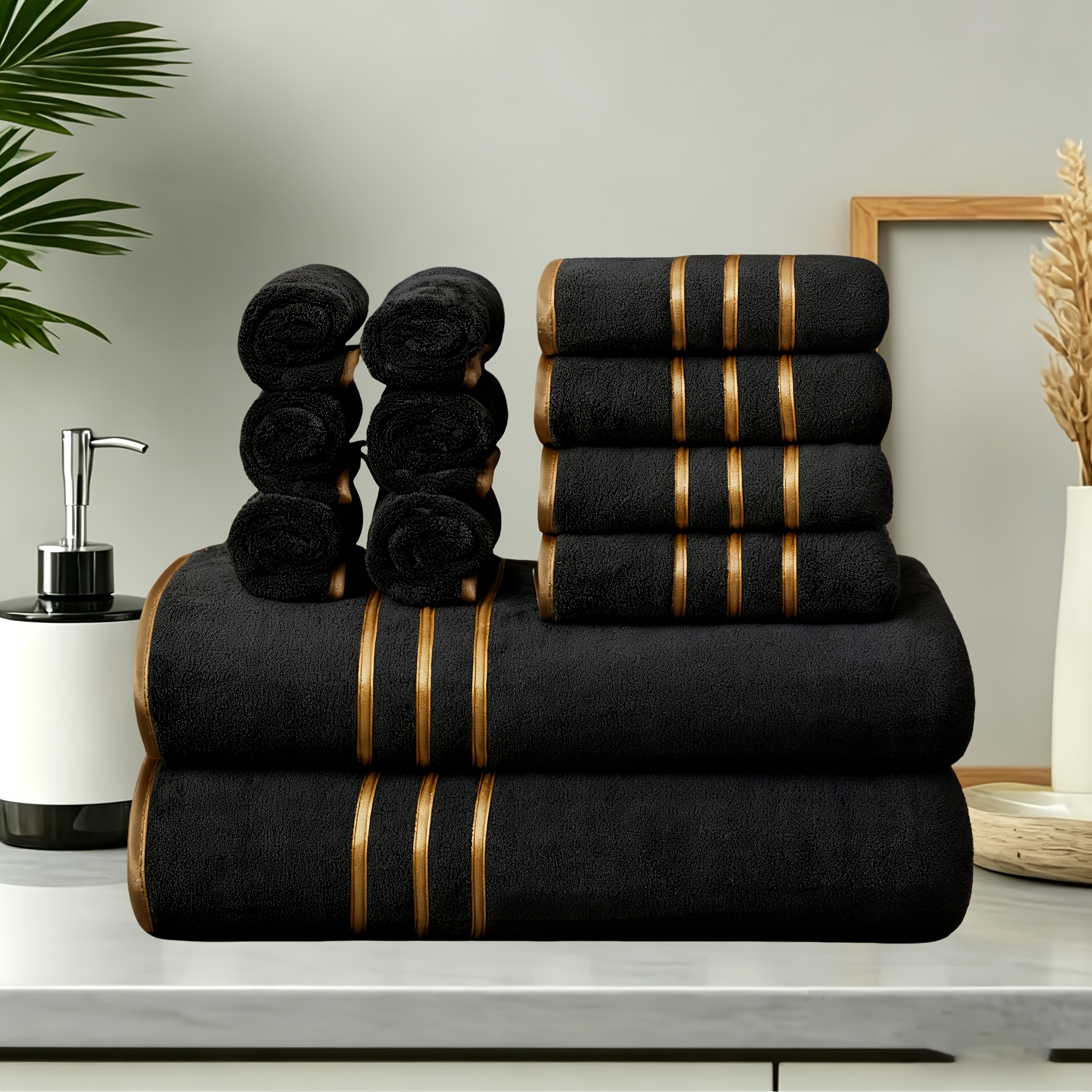E-shop 12-teiliges goldenes Luxus-Badetuch-Set - 70 x 140 cm Badetuch und 35 x 75 cm und 30 x 30 cm | Premium, schnell trocknend und super saugfähig