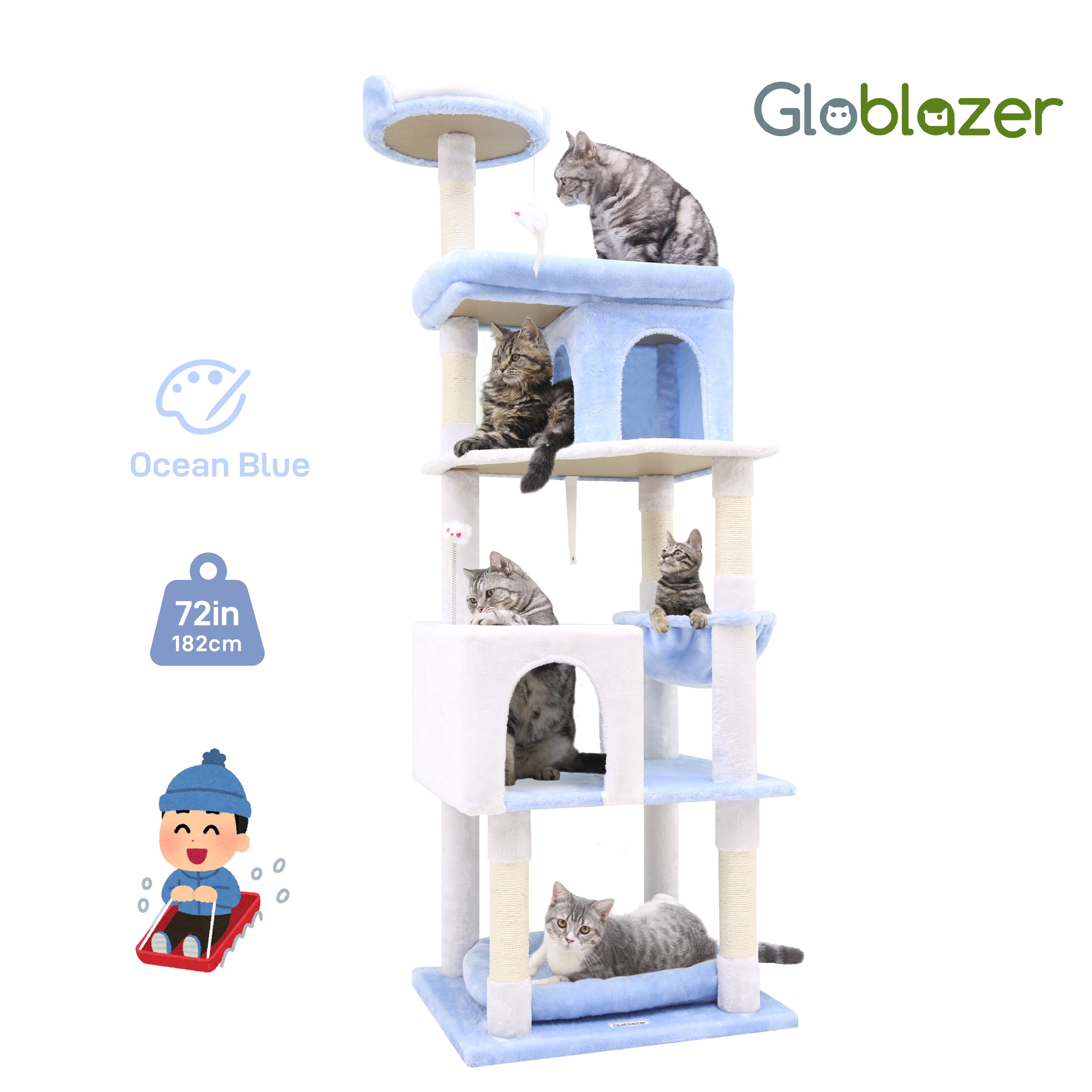 

S72 Heavy Duty Cat Tree For Large Cats | Sturdy 72in Tree For Large Cats 20 Lbs+ | Cool Heavy Duty Cat Tower For Adult Biggest Cats With 6 Scratching Posts,