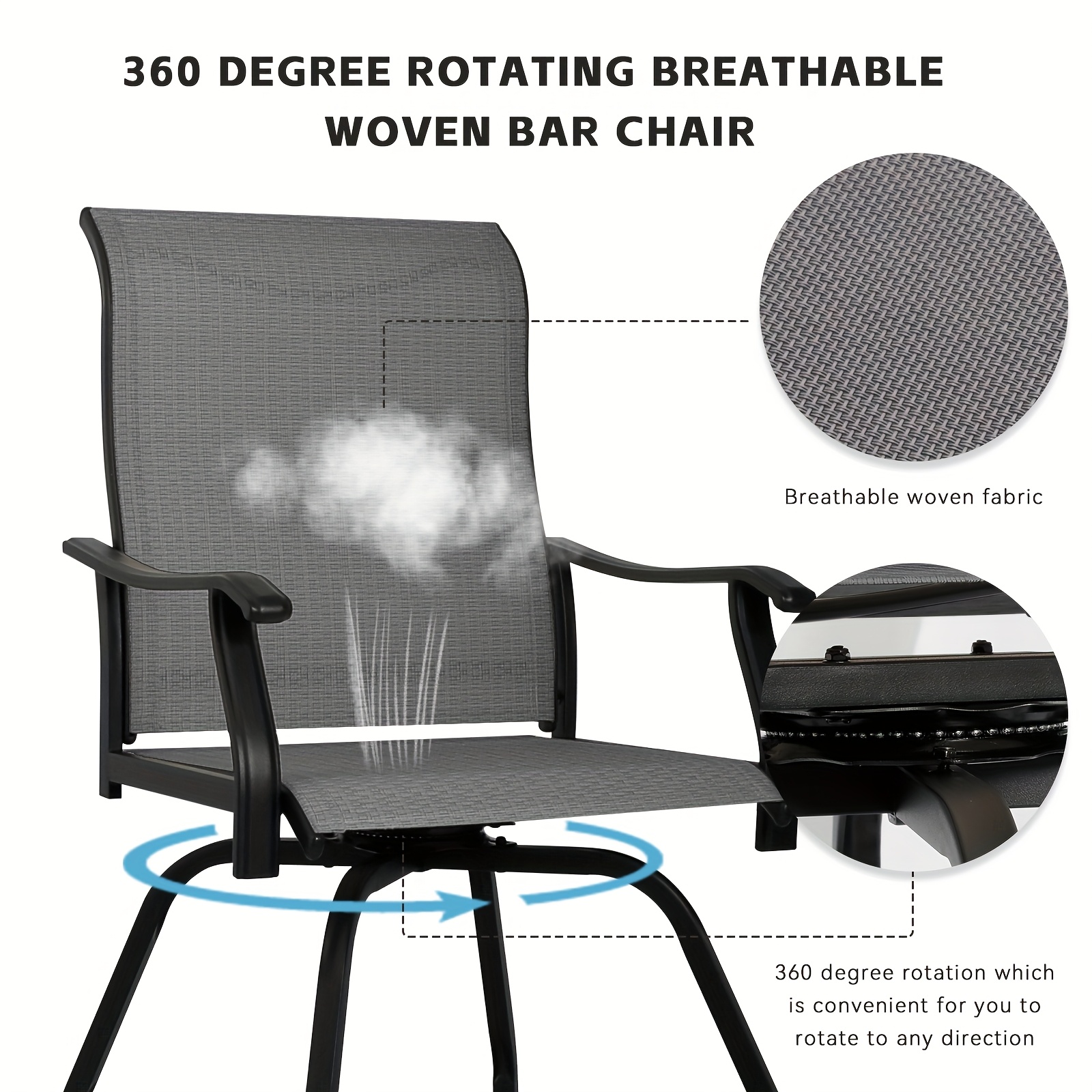 2/3/5pcs Patio Bar Set, 360° Swivel Bar Stools, Outdoor Bistro Furniture with High-Density Textilene Fabric & Heavy Duty Metal Frame, High Top Table And Chair Set for Balcony, Poolside, Garden & Backyard