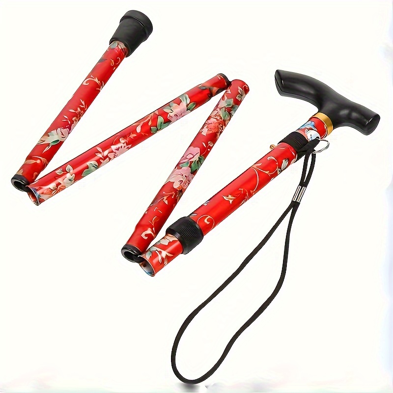 

1pc Adjustable Folding Cane With Floral Print, Lightweight Walking Stick With Comfortable Handle, Anti-slip Foot Pad, 5-speed Adjustment, And Wrist Strap For Mobility Support