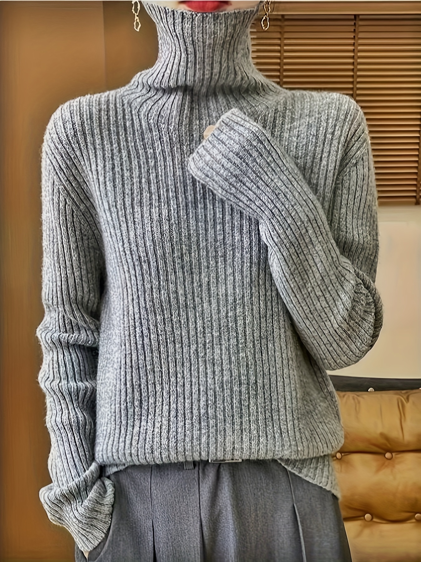 women's thick sweater high neck ribbed Temu United Kingdom