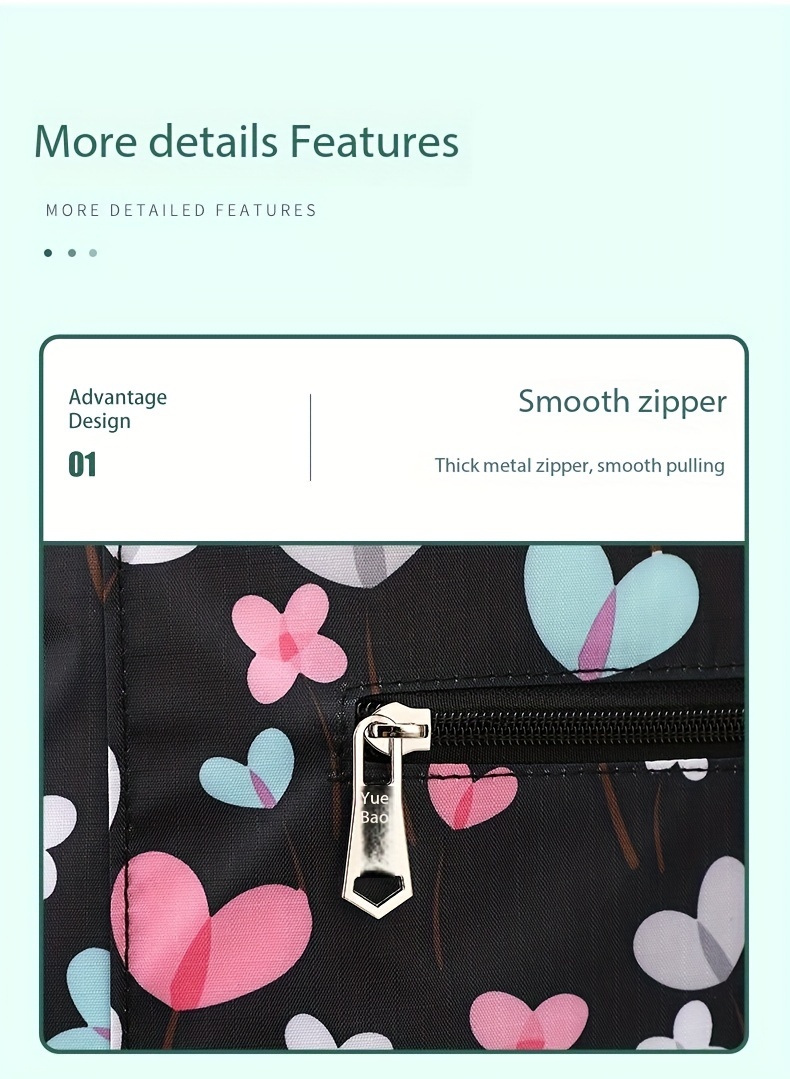 1pc Elegant Heart & Floral Pattern Foldable Shopping Cart with Telescopic Aluminum Handle – Portable 4-Wheel Rolling Grocery & Camping Cart, Black with Blue & Pink Hearts, Hand Wash Only, Travel Storage Cart | Elegant Pattern Design | Durable Fabric Cart