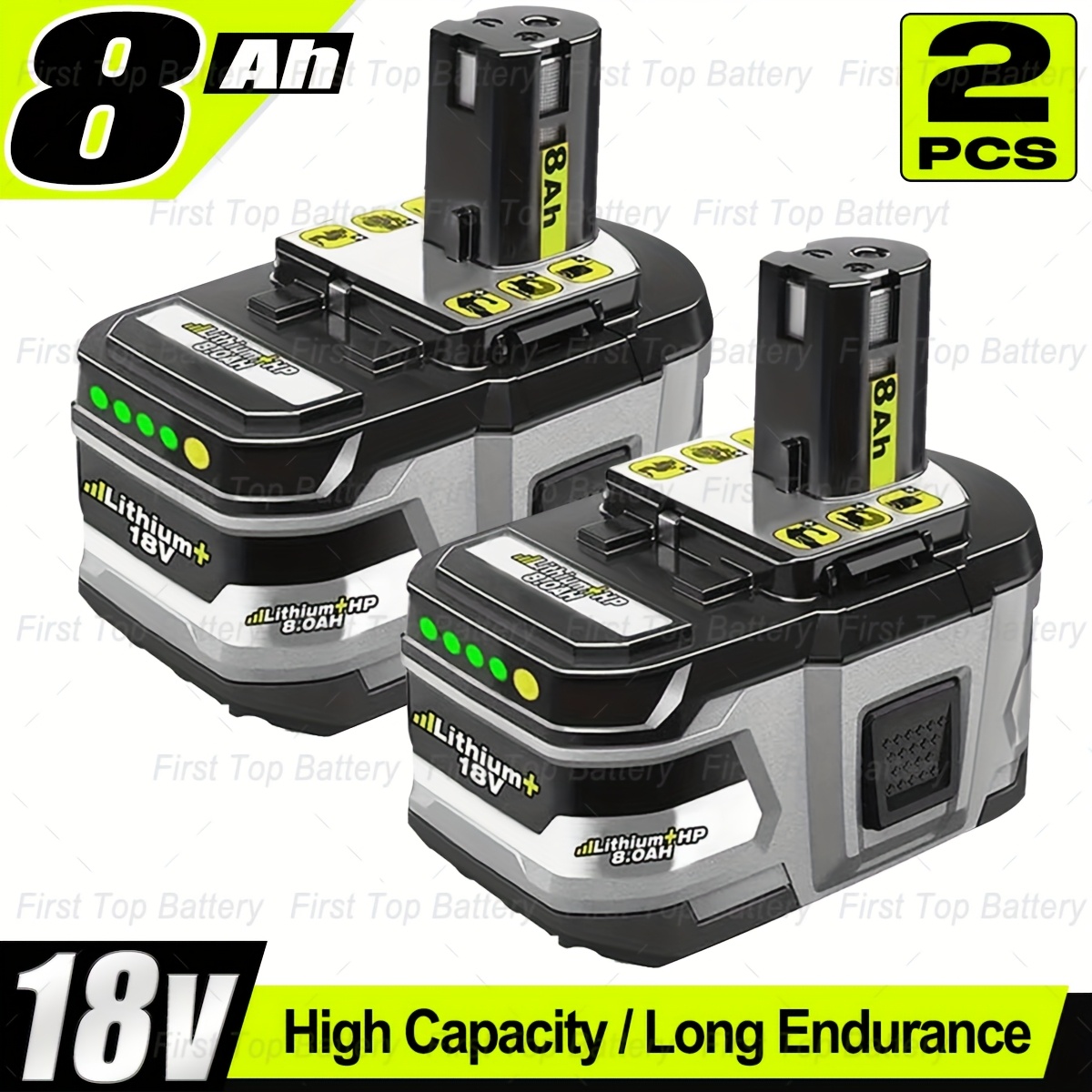 TEMU Replacement Battery 2pack 8.0ah 18v P108 For Ryobi Lithium-ion, Compatible With For Ryobi 18v One+ Models P108, P104, P105, P107, P507, Bpl1820,