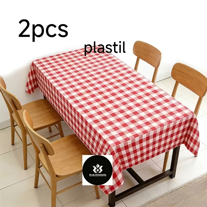 TEMU 2pcs Plaid Tablecloth Features Red-and-white And Black-and-white Checkered Design, Suitable For Wedding Decorations, Summer Embellishments,