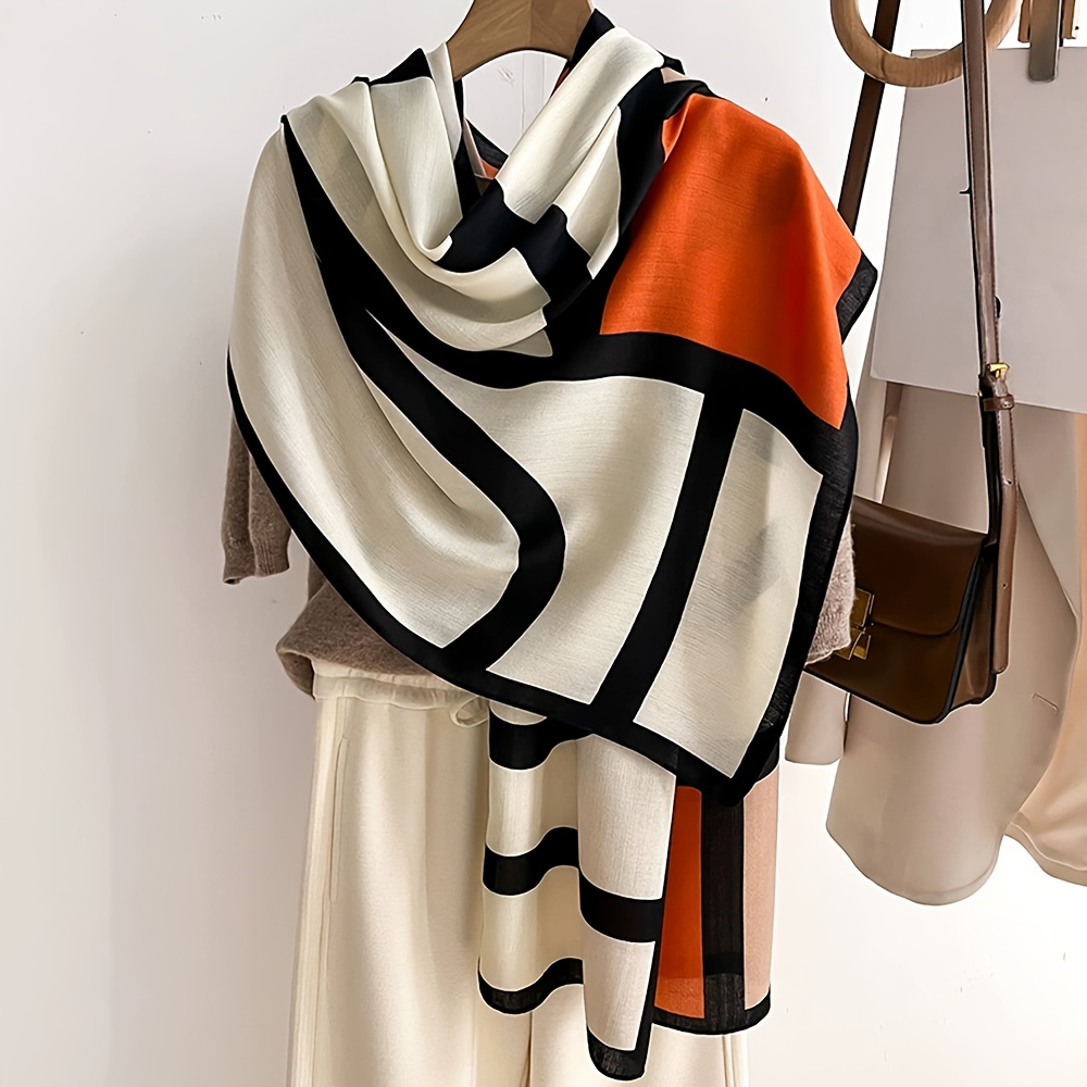 Image of 1/2pcs Color- Letter Fashion Warm Scarf, Durable Fabric Neck Warmer, Autumn Winter Medium Thickness Warm Neck Scarf, Air-conditioned Room Fashion Shawl, Scarf Neck Warmer Shawl