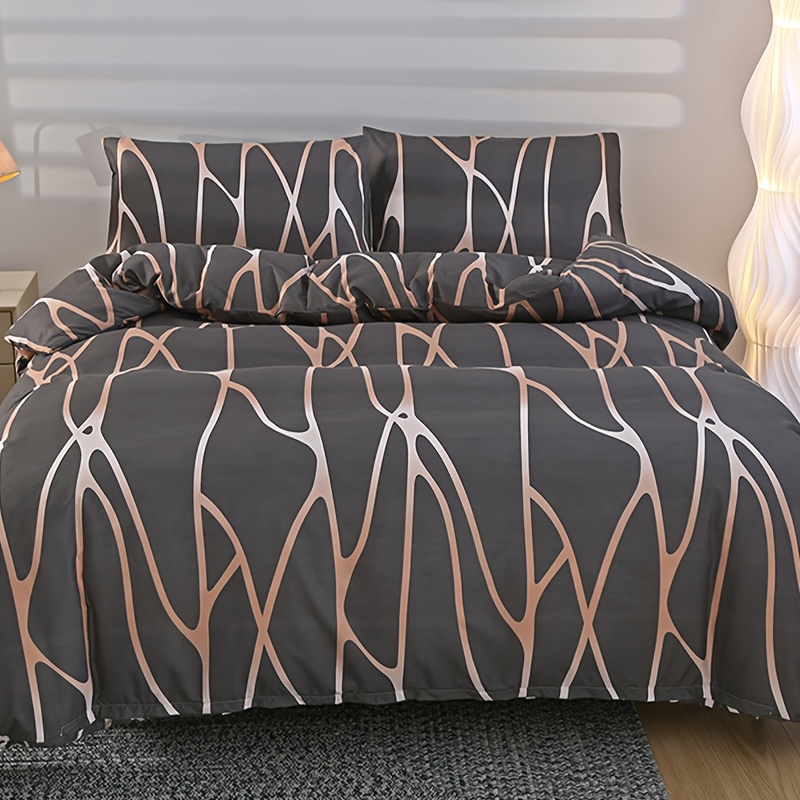 Image of 3pcs 100% Brushed Skin-friendly Plant Cover Set (1pc Duvet Cover And 2pcs Pillowcases) Filling Not Included
