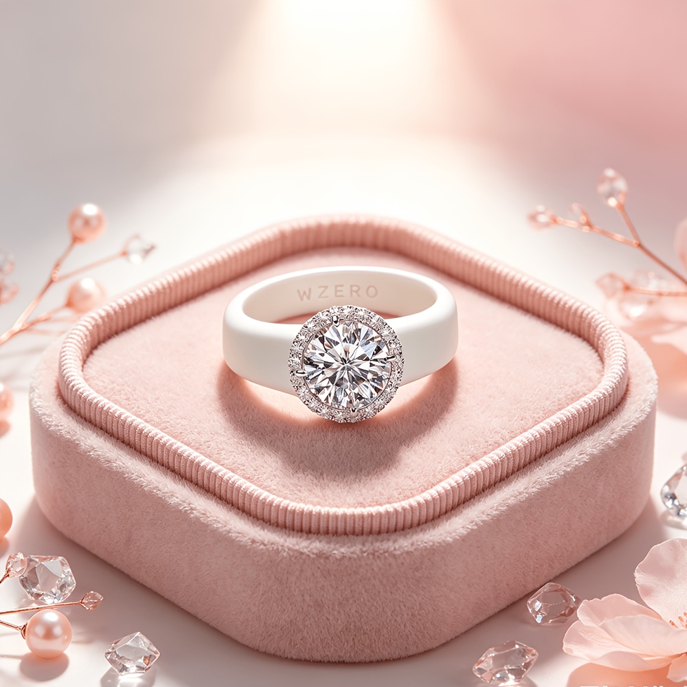 Women's Anniversary White Silicone Ring with Round Center Stone