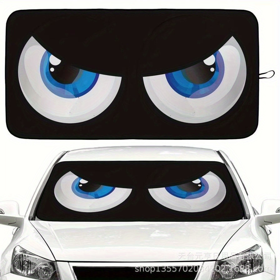 TEMU 1pc Car Glass Sunshade, Funny Eye Sunshade, Wear-resistant Black Tape, Foldable
