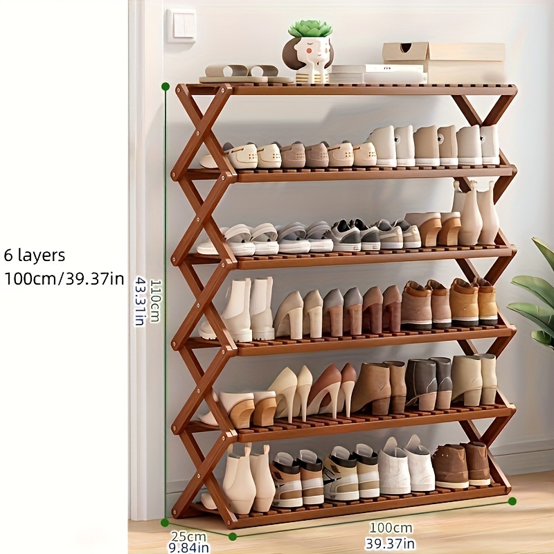 TEMU Multi-tier Bamboo Shoe Rack Dormitory Door Simple Small Shoe Cabinet Indoor Folding Storage Shelf
