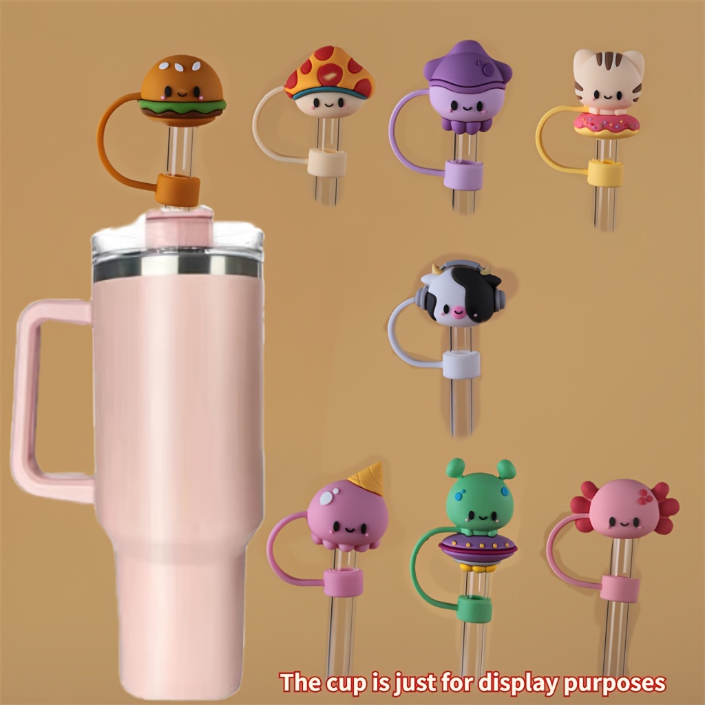 

1pc/8pcs, Silicone Straw Cap, Cute Cartoon Straw Cap, Compatible With Stanley 30oz And 40oz Tumblers, Cute Animal Straw Cap, Reusable Straw Protector, Cup Accessories