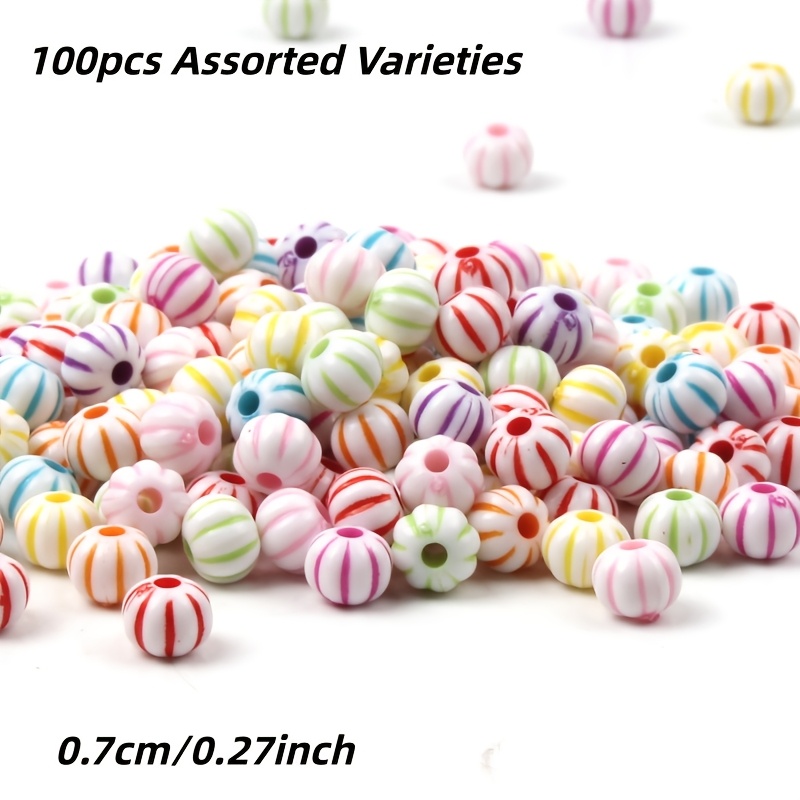 E-shop 7mm 100 Stück Multicolor Gestreifte Gemischter Stil Kreative Runde Acrylperlen Schmuckherstellung Halskette Handwerk Party Geburtstagsgeschenk