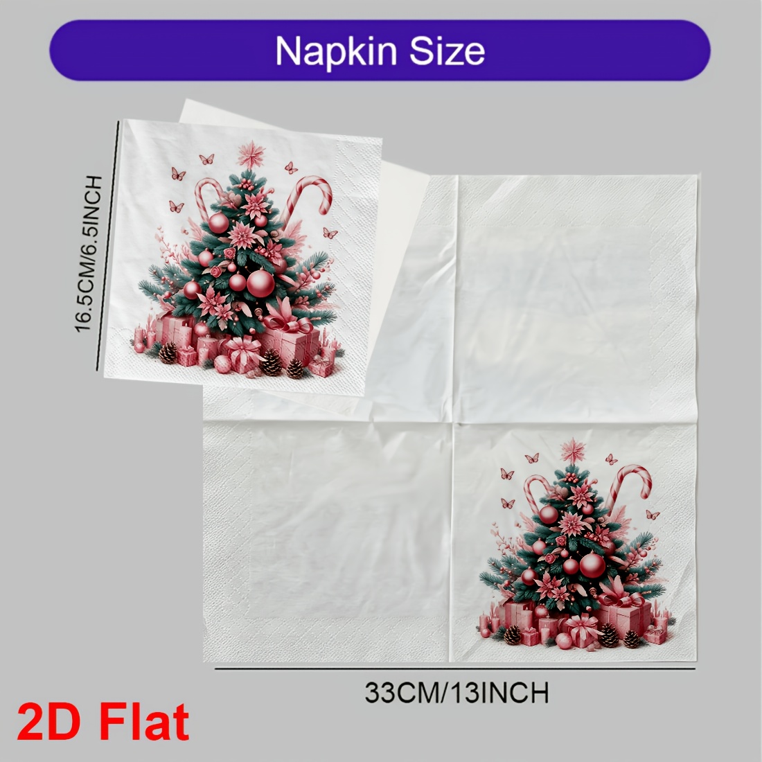 TEMU 20pcs Pack 20pcs Christmas Tree & Candy Cane Disposable Napkins - Pink Suitable For Parties, Gatherings, Holiday Table Decor With & Candy Cane