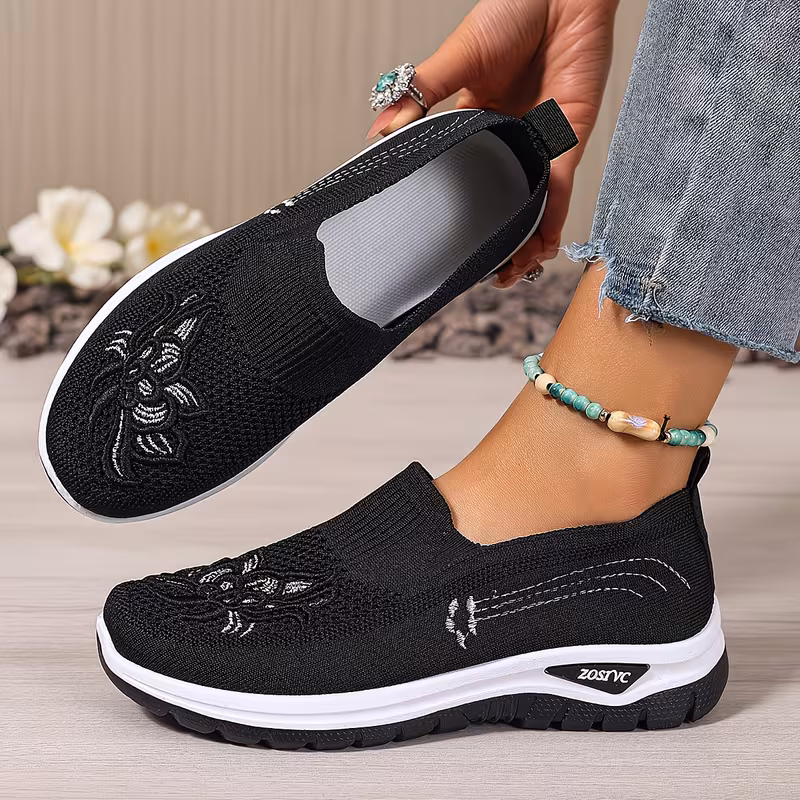 plus size womens embroidered slip on casual athletic shoes mesh comfortable breathable lightweight outdoor sports shoes travel vacation women shoes sneakers 8