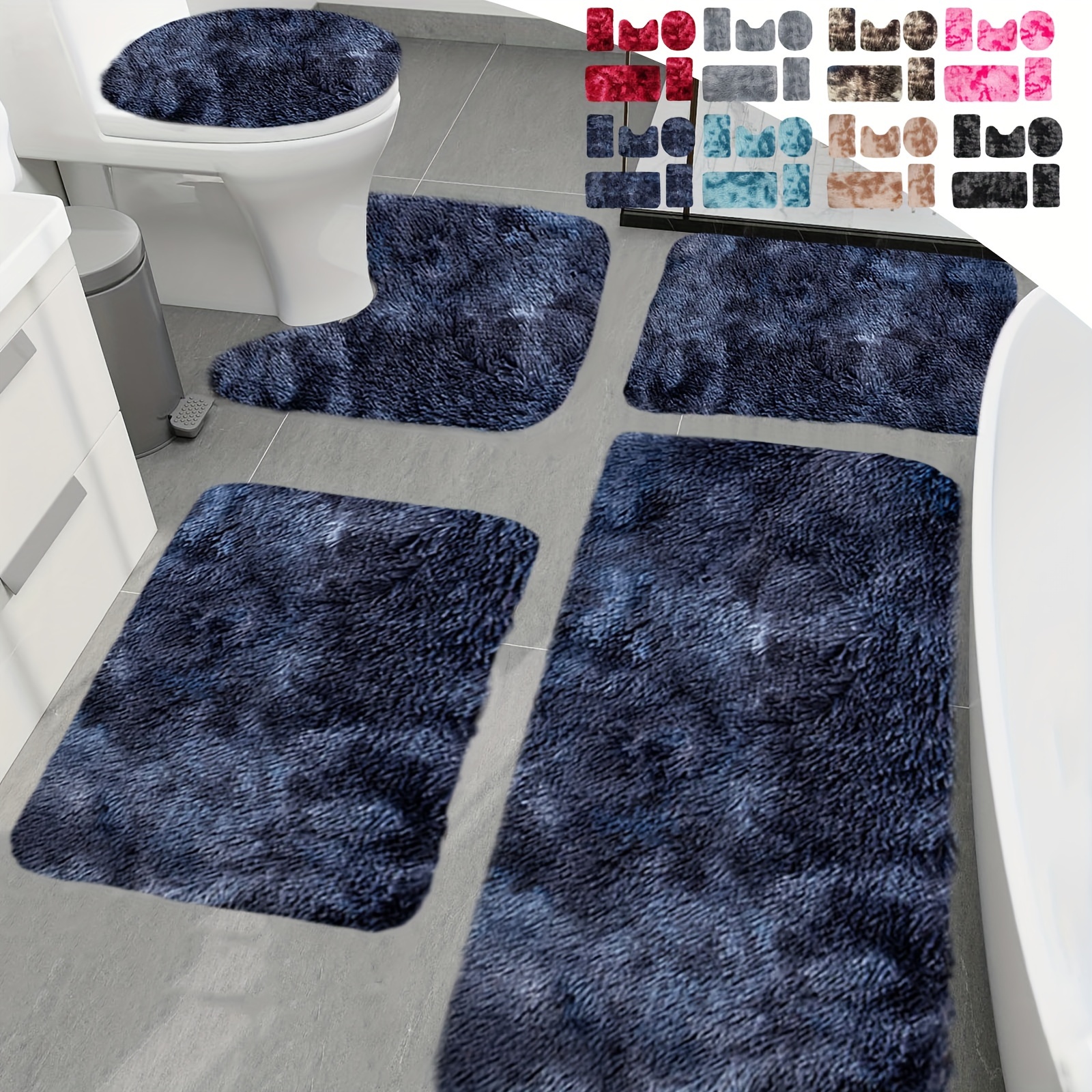 

5 Piece Tie-dyed Bathroom Rugs Bath Mat Set, Super Soft Shaggy Bathroom Rugs, Absorbent Thick Non Slip Microfiber Bath Rugs, Quick Dry Machine Washable Bath Mat For Bathroom Floor, Bathtub&shower