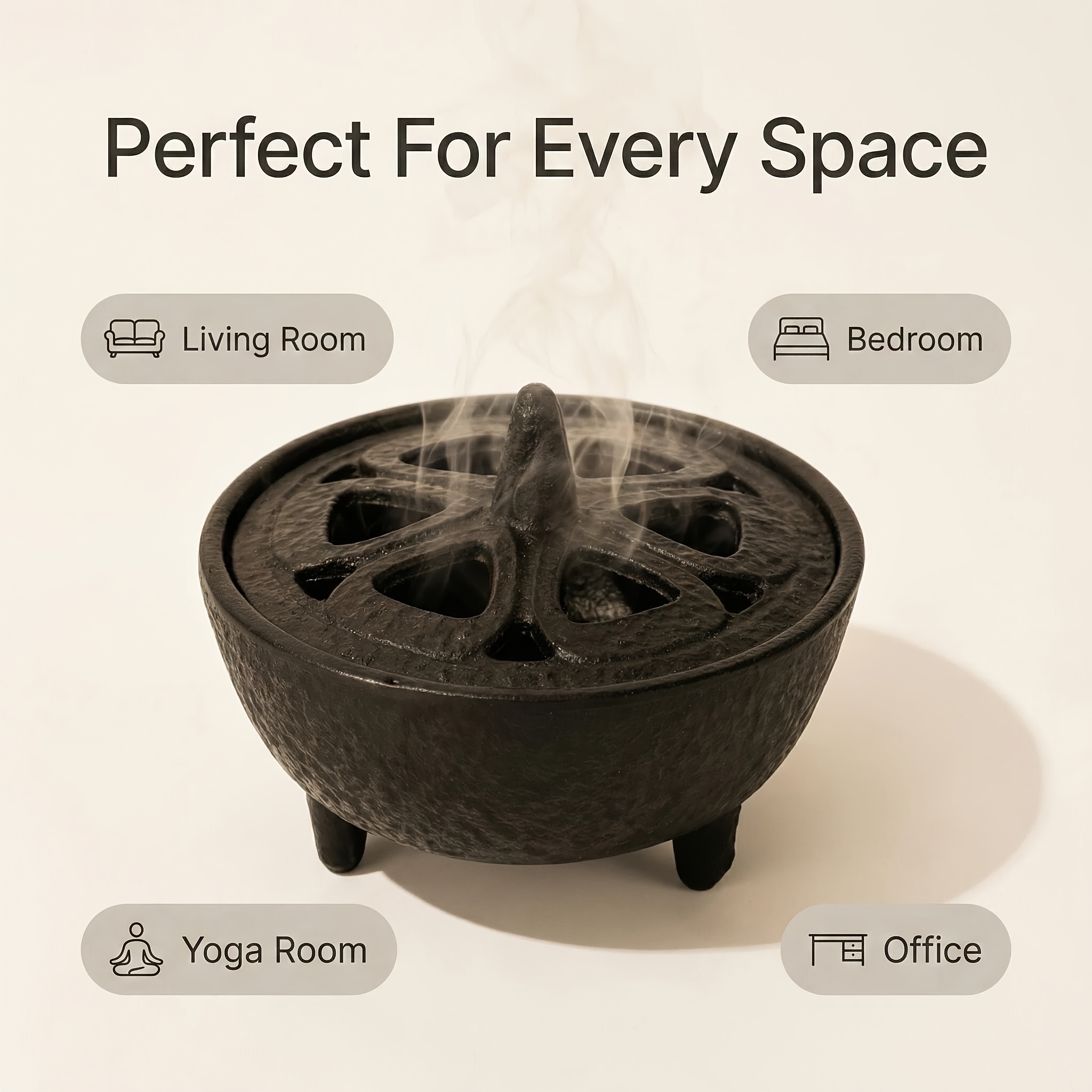 TEMU 1pc Cast Iron Incense Holder, Vintage Smudge Bowl For /palo /incense Cones/sticks, Heat-resistant Ash Catcher, Rustic Home Decor For Meditation