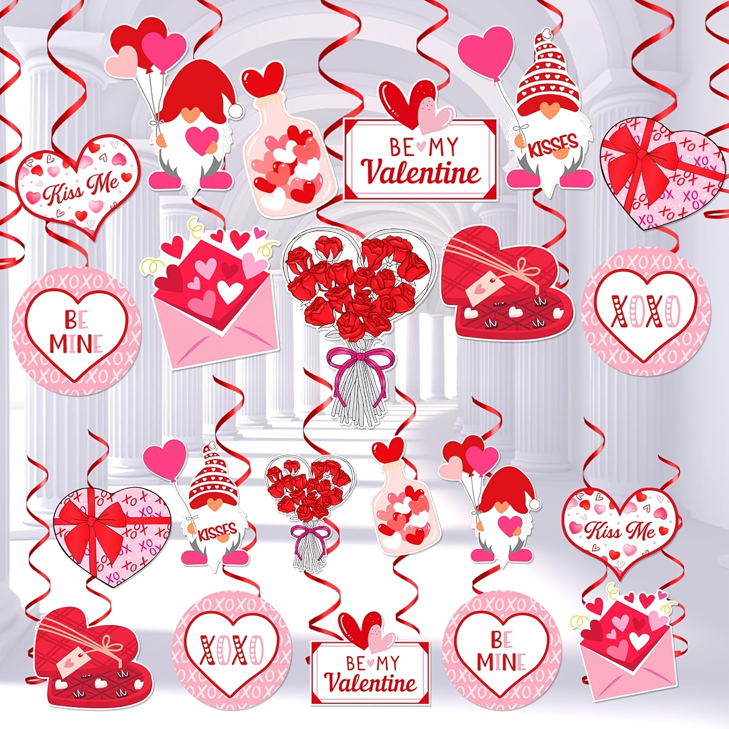 

22pcs Valentine's Day Paper Hanging , Pink Heart Decorations, Heart For Party Decor, Wedding Photo Props, Glitter Ornaments