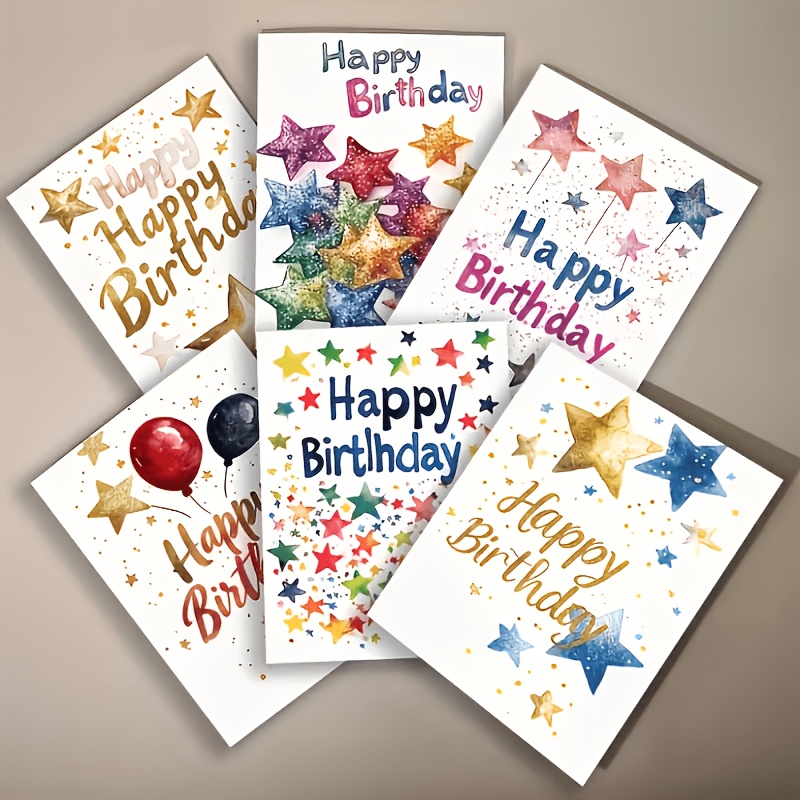 TEMU 12 cartes d'anniversaire avec enveloppes - Design aquarelle de ballons étoilés | Cartes de vœux 3D pour Noël, anniversaires et célébrations |