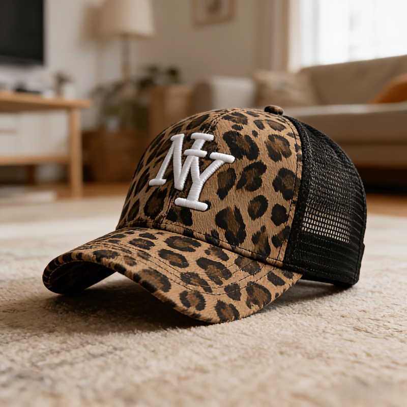 TEMU 2026 New Arrival, Single-pack Semi-hollow Leopard Print Cap, Ny Pattern Fashion Trend, Comfortable And Lightweight Baseball Cap, Suitable For