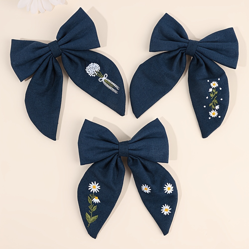 

Barrette à cheveux en tissu avec nœud papillon et fleurs brodées - Barrette antidérapante de style français pour femmes et filles, accessoire d'anniversaire idéal, unique