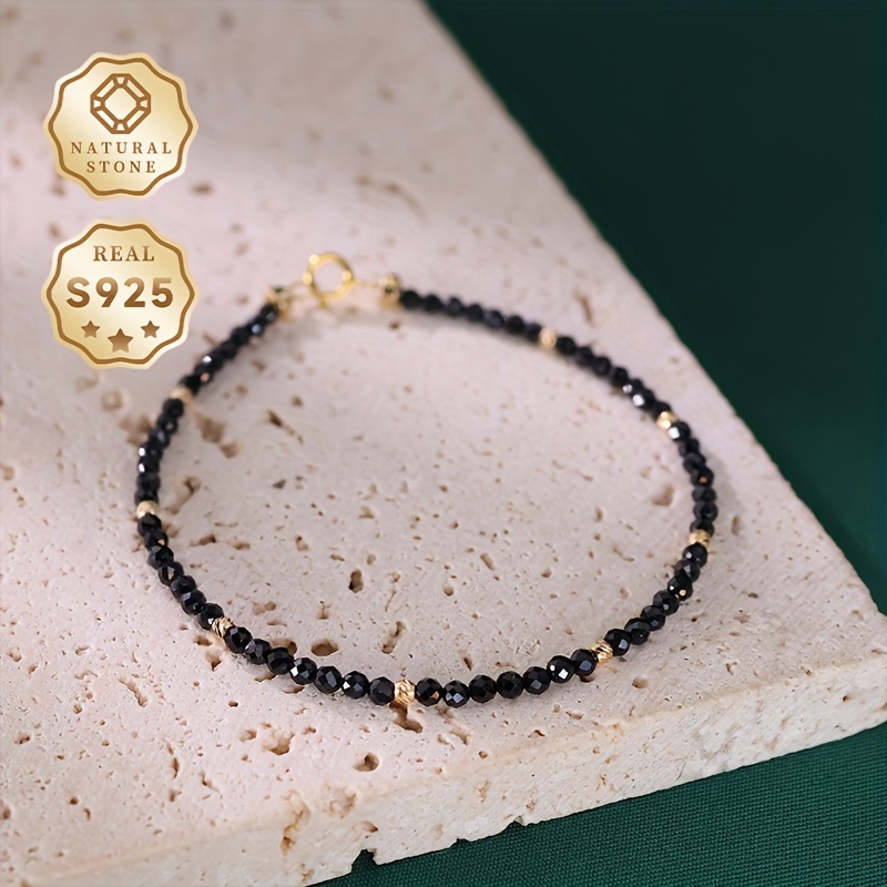 Night Sky Spinel Bracelet - S925 Silver with 3 4Mm Beads