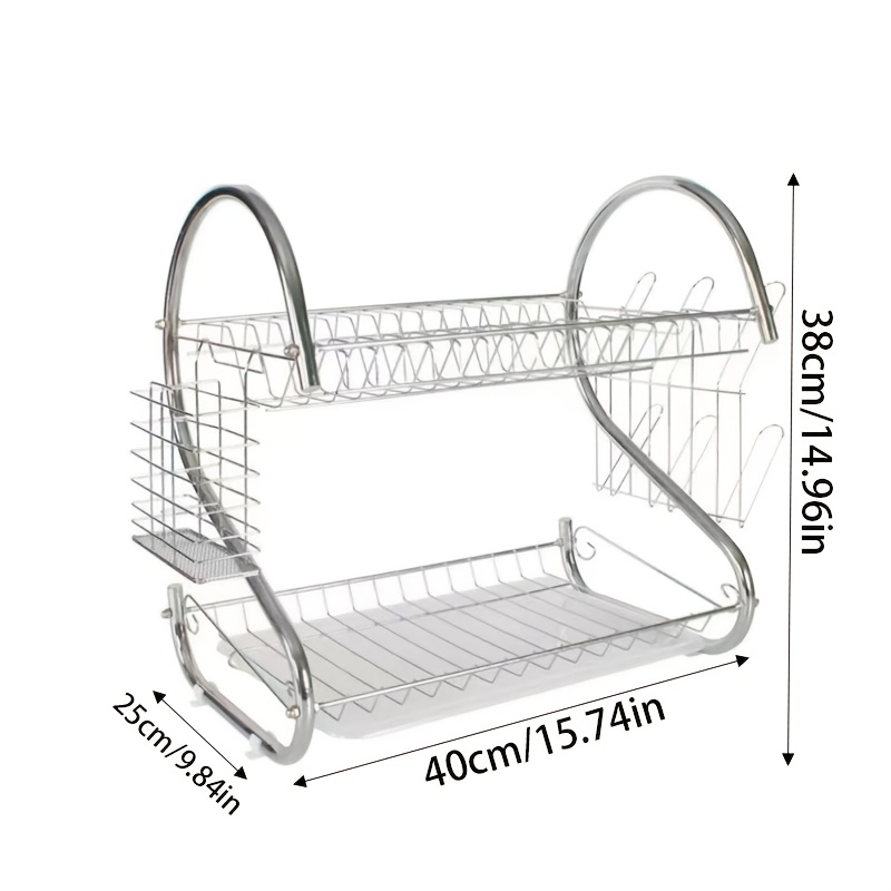 2 tier stainless steel dish drying rack with cutlery cup holders space saving   organizer heavy duty rust resistant design with drainage system for small kitchens dishwasher safe easy to clean countertop storage Product details 4