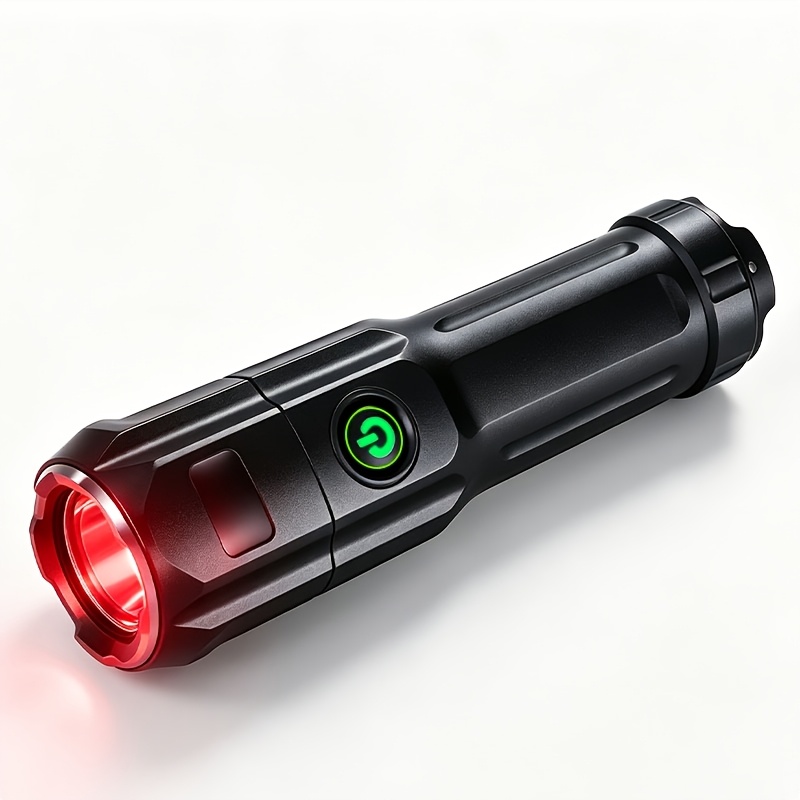 TEMU 1pc Macrocosm Red Light Flashlight, Usb Rechargeable Zoomable Torch With 3 Modes, Suitable For Hunting, Night, , Portable Red Light For Night