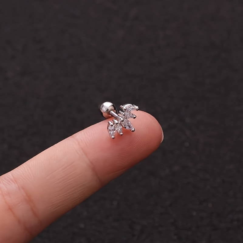 Titanium Steel Barbell Ear Stud with Micro-Inlaid Zirconia
