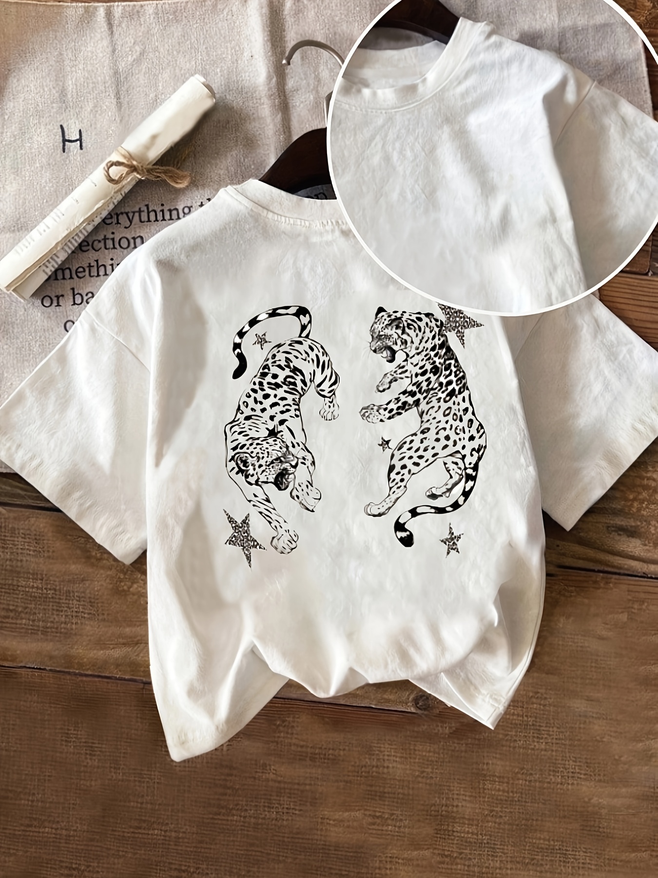 tela espalda estampado tigre estrella camiseta manga corta Temu