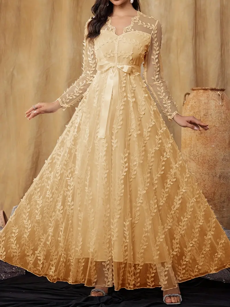 womens elegant 3d embroidered sheer lace v neck a line - Temu Kuwait womens elegant 3d embroidered sheer lace v neck a line - Temu Kuwait