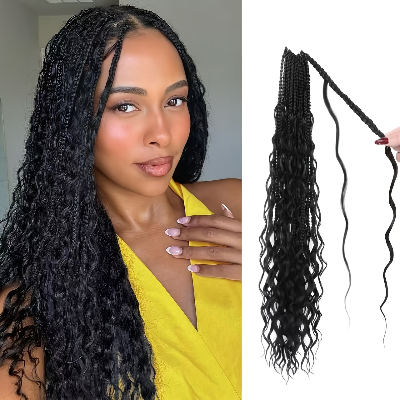 TEMU Tresse Box Déesse Bohème, Tresse à Crochet, Extensions de Cheveux Synthétiques, Nœuds, Odeur, Tresse Pré-tressée, Extensions de Cheveux à pour