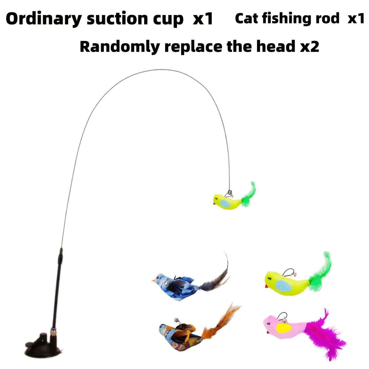 TEMU High-quality Cat Teaser Wand Toy For Kittens, Self-entertainment Boredom Reliever With Long Rod, Replaceable Feather Head, And Suction Cup Style
