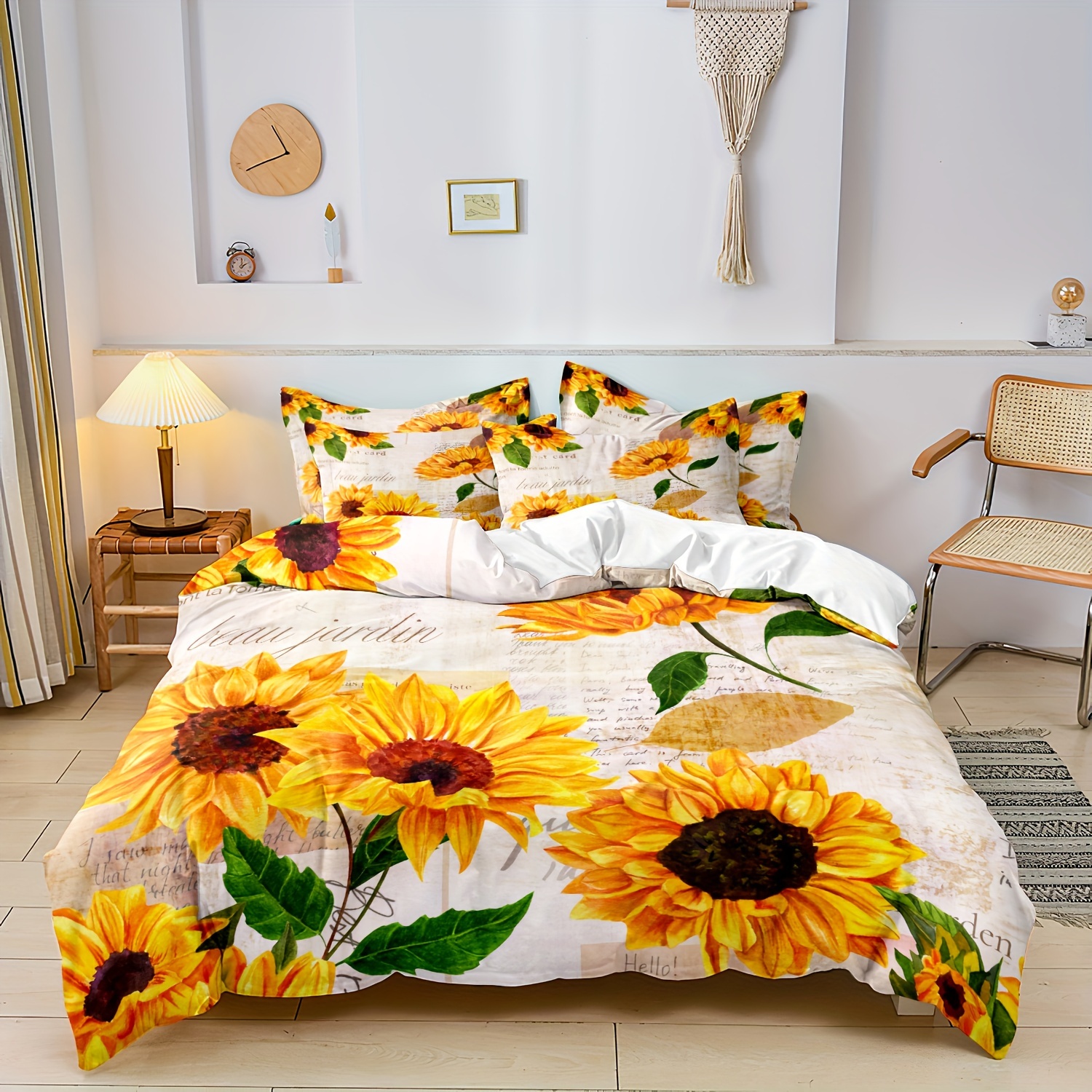 

2/3pcs Duvet Cover Set Sunflower Floral Printed Vibrant Retro Design All Season Duvet Cover Set - Soft Comfortable Breathable Bedding For Bedroom & Dorm Room (1 Duvet Cover +1/2 Pillowcases, Without )