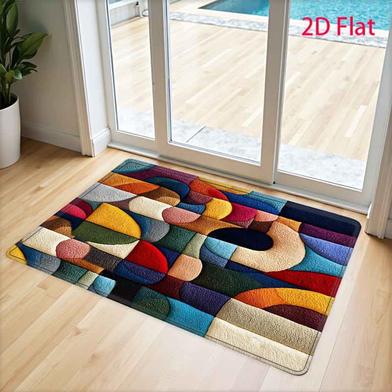 TEMU 1pc Abstract Plush 2d Style Artistic Pattern Non-slip Entrance Mat Carpet, -dry Bathroom Mat Carpet, Machine Washable - Kitchen, Entrance, And