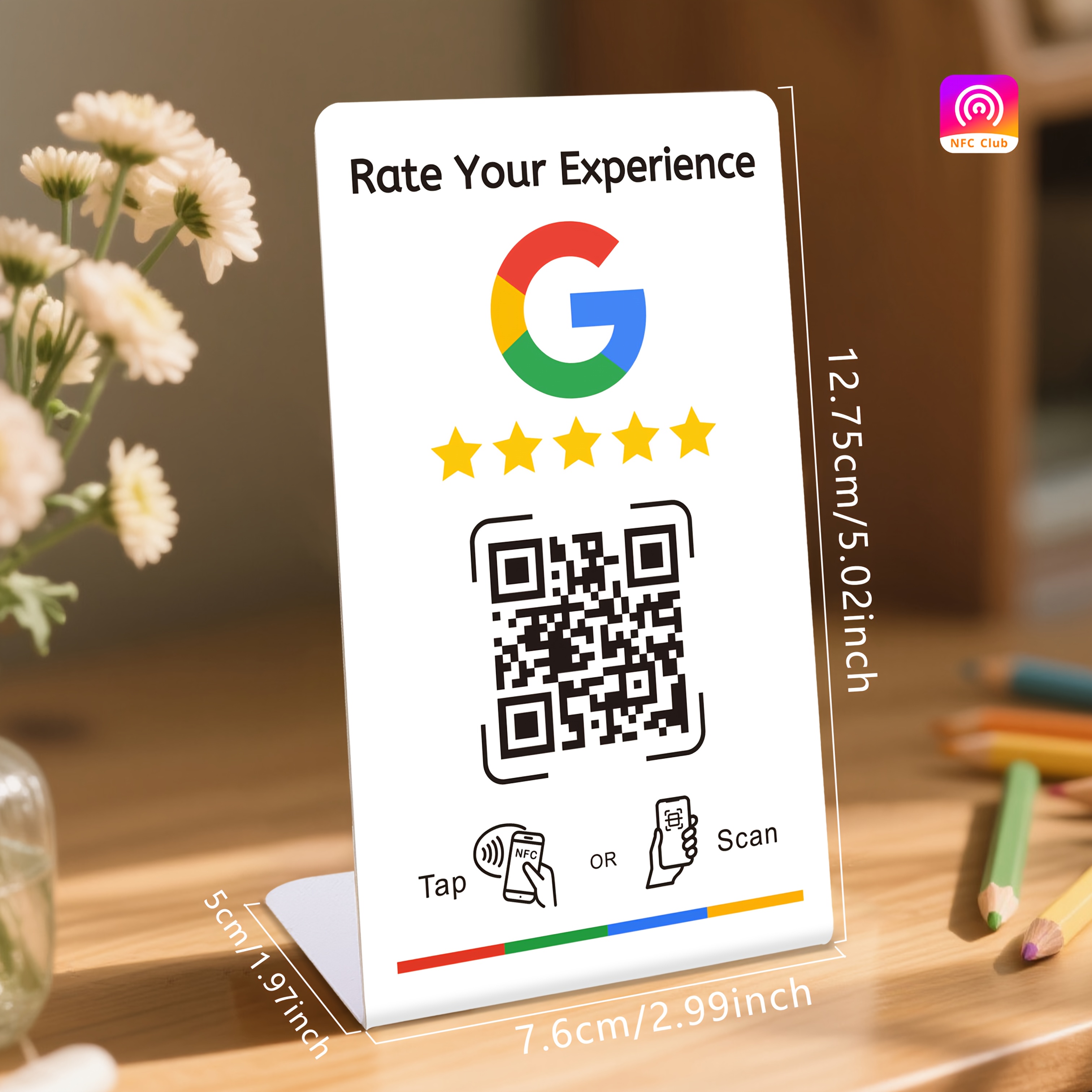 review stand nfc review card supports nfc tap and   review links no monthly fee suitable for restaurants stores offices durable pvc material   minimalist style stable display base    